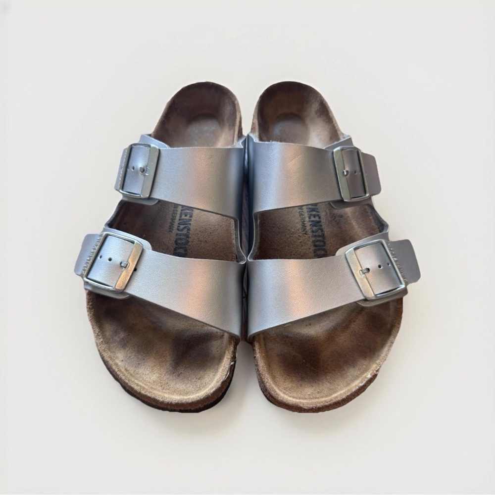 Birkenstock Arizona Silver Metallic Sandals size 39
